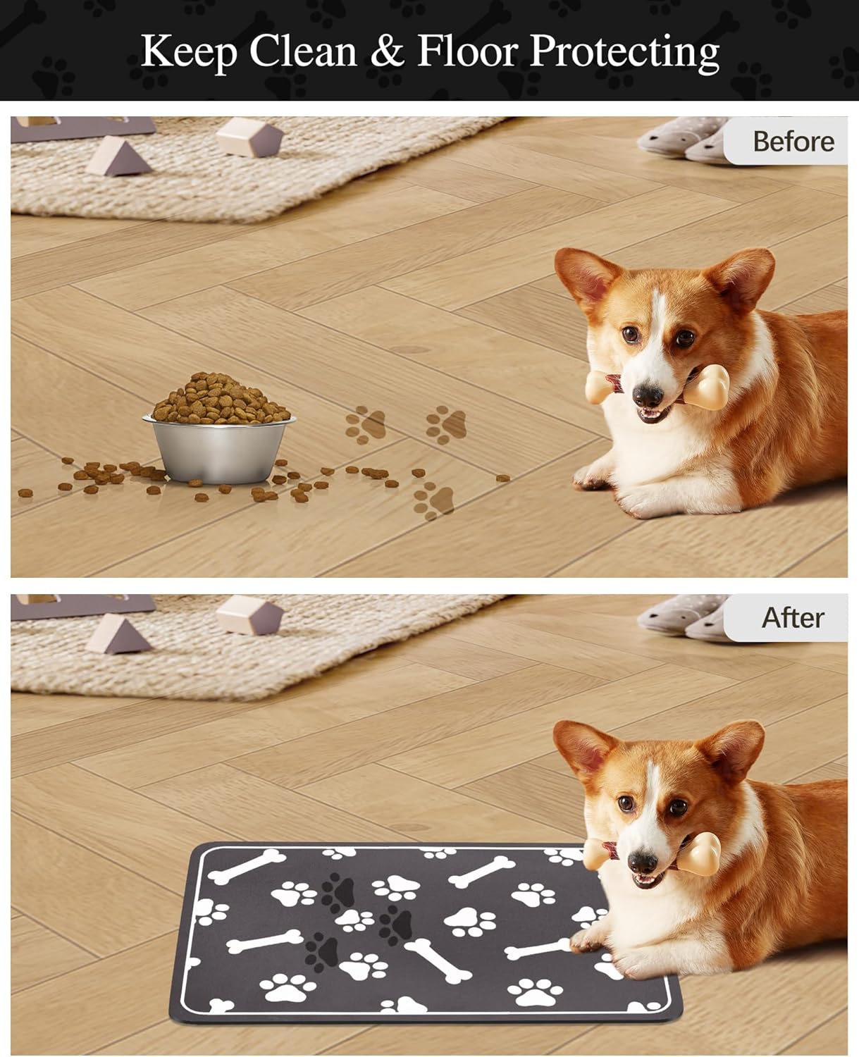 Tapete de absorción rápida para comida de mascotas, fácil de limpiar, para alimentos y agua, no mancha, tapete para proteger el suelo, tapete