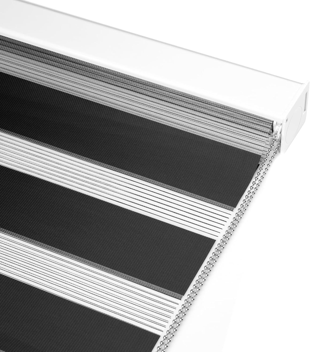 Persianas enrollables tipo cebra opacas negras, persianas filtrantes de luz de privacidad para ventanas, material grueso con cadena de cuentas de