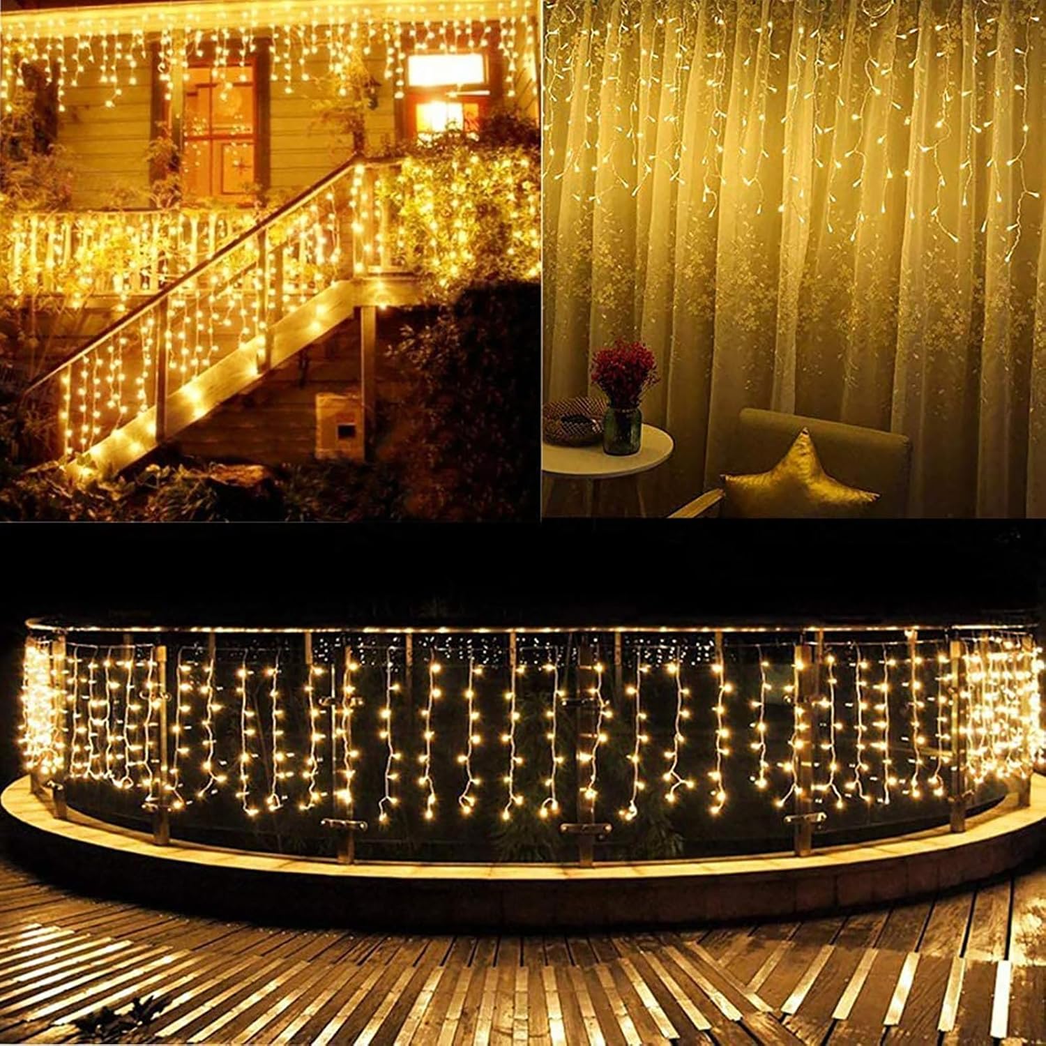 Toodour Luces de Navidad de carámbano para exteriores, 29.5 pies, 360 luces LED de decoración de Navidad con 60 gotas, 8 modos, conectables, luces
