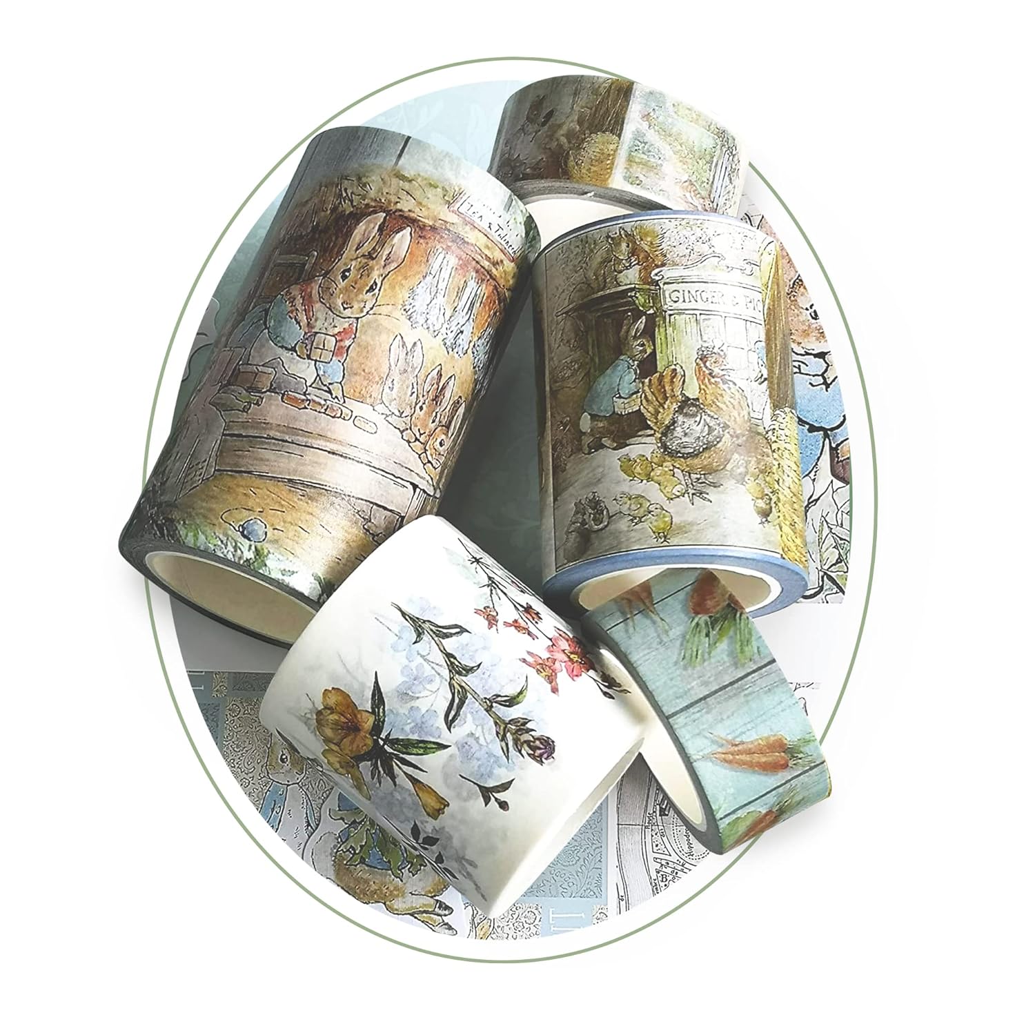 Serenity Fair Peter Rabbit – Juego de cintas Washi, 5 rollos de cintas Washi, calcomanías troqueladas y 10 hojas de papeles para álbumes de