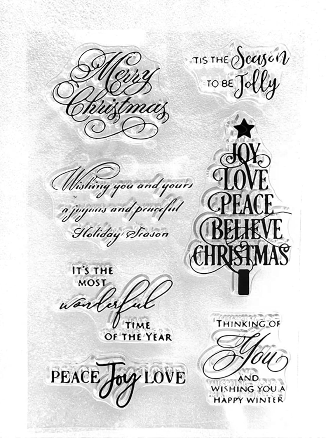 Arbuya Palabras de bendición de Navidad, sellos transparentes para decoración de tarjetas o diario, palabras de felicitación de árbol de Navidad,
