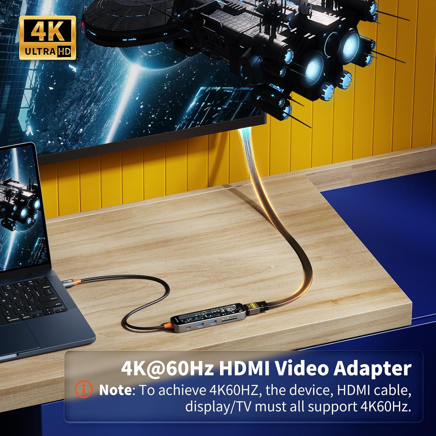 Aceele Hub USB C con HDMI 4K a 60Hz, 2 puertos de datos USB 3.0, lector de tarjetas SDTF y entrega de alimentación tipo C de 100 W, dongle USB C a