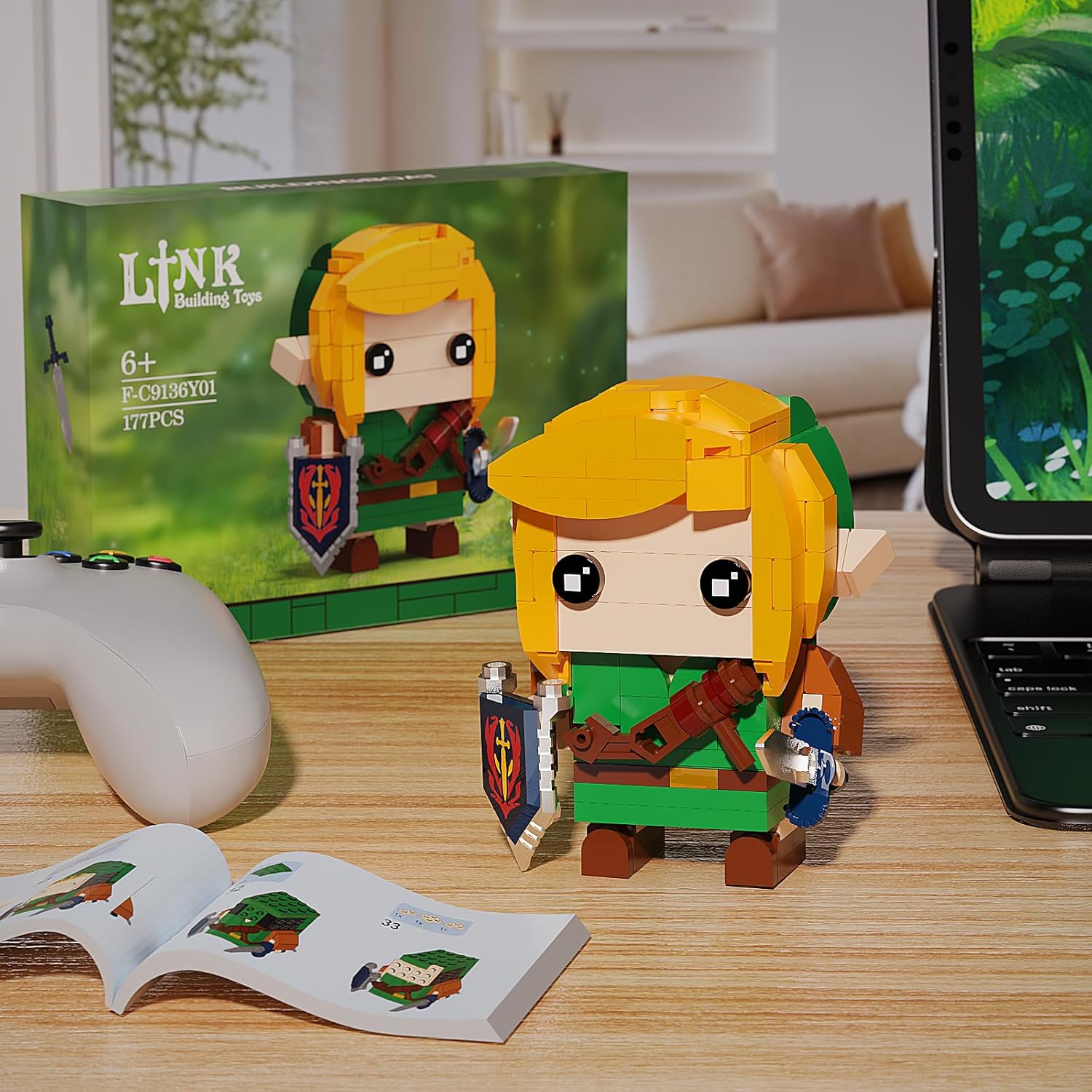 Juego de construcción de enlaces, figura de eslabones con espada maestra y escudo Hylian, grandes regalos de juguetes para fanáticos, niños y