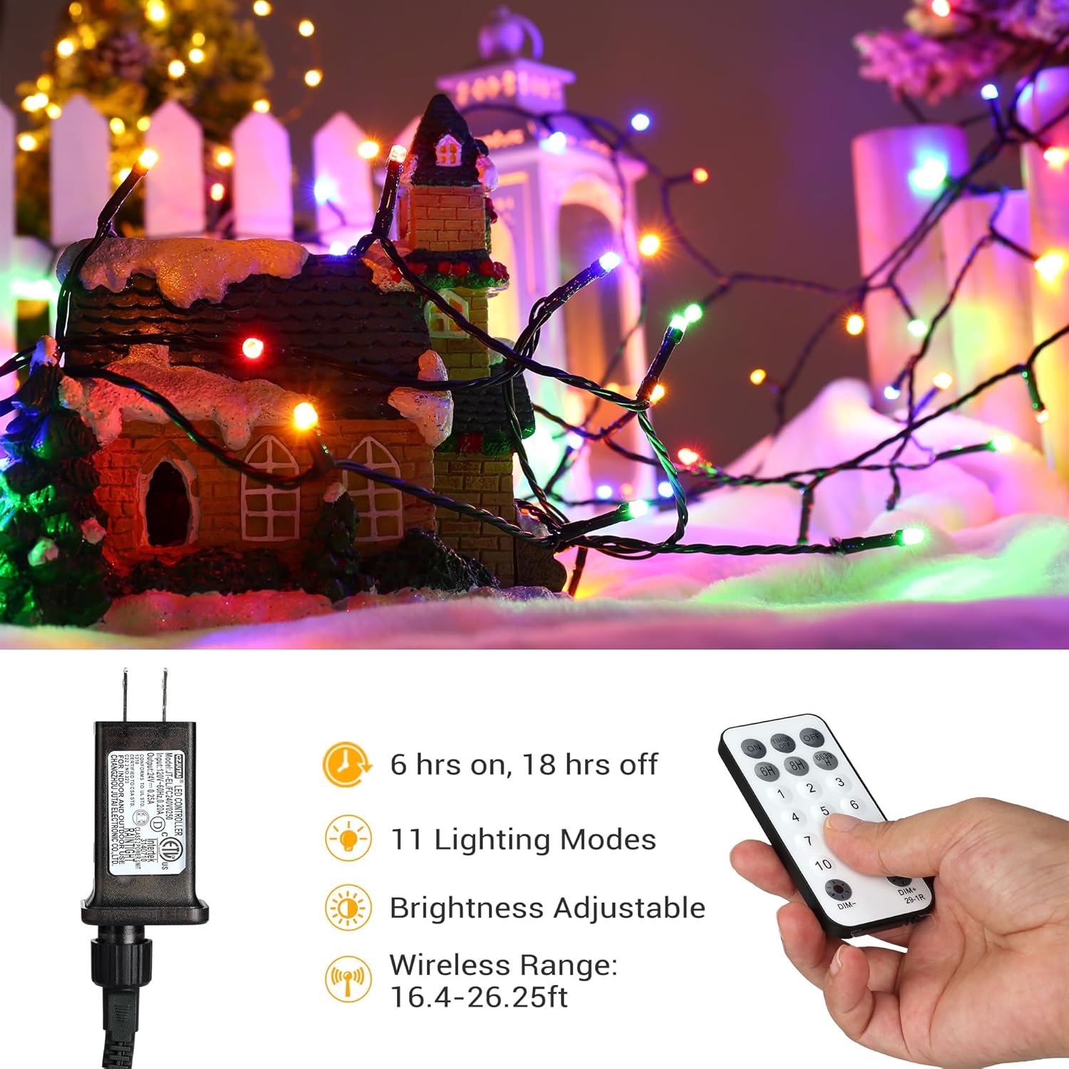 BrizLabs – Luces de Navidad, tono blanco cálido y multicolor, 180 pies, 500 LED que cambian de color, 11 modos de iluminación, control remoto,