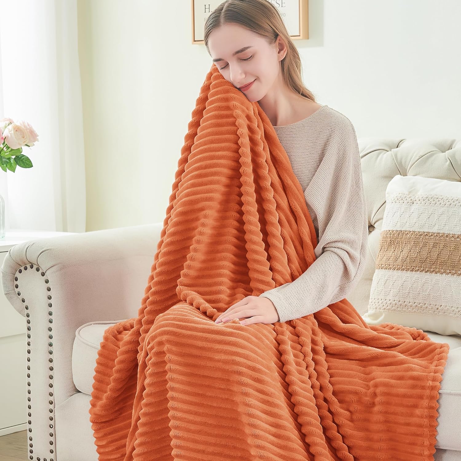 BEDELITE Manta de forro polar tamaño King  Manta decorativa jacquard acanalado 3D suave y cálida  acogedora, esponjosa, esponjosa, ligera de felpa