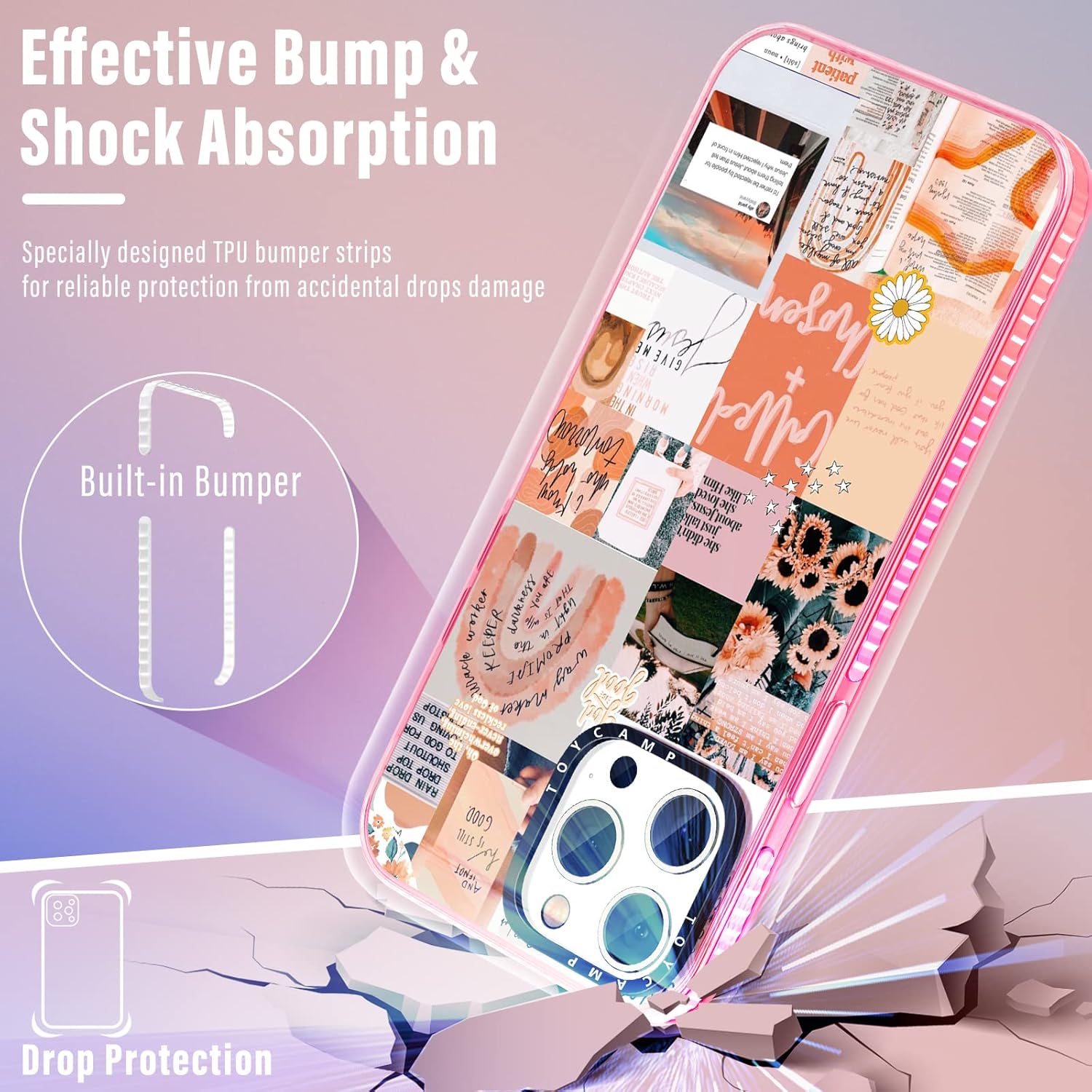 Toycamp Funda para iPhone 13 Pro Max para mujer, diseño artístico de collage vintage, para niñas y adolescentes, bonita funda con soporte de anillo