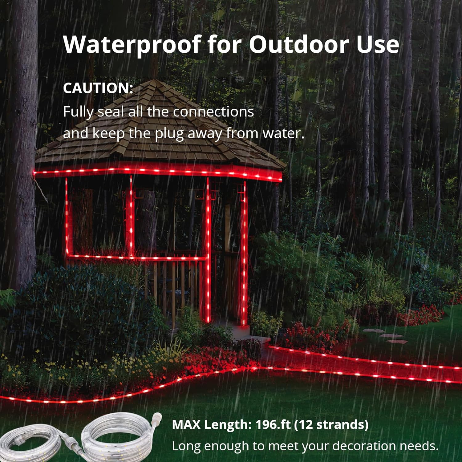Areful Tira de luces LED de 16.4 pies, tira de luz flexible plana roja, enchufable, conectable e impermeable para el hogar, Navidad, vacaciones,