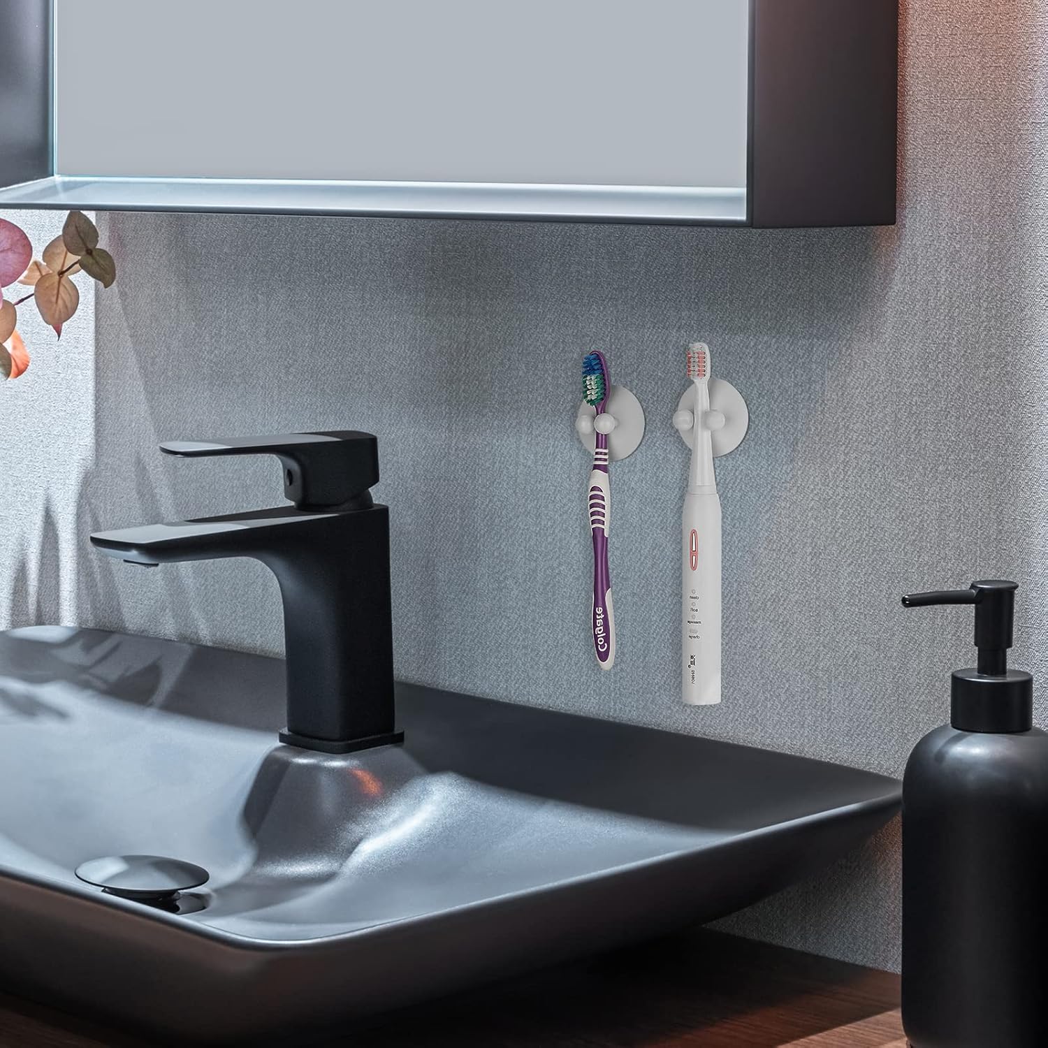 Soporte para cepillo de dientes para espejo, colgador de cepillo de dientes eléctrico montado en la pared para baño, gancho multifuncional
