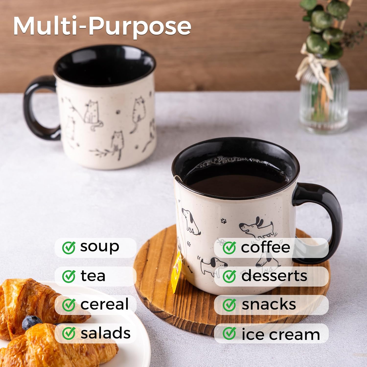 AmorArc Juego de 2 tazas de café de cerámica grandes de 22 onzas, tazas de gran tamaño con mango grande para hombres, mujeres, papá, mamá, taza