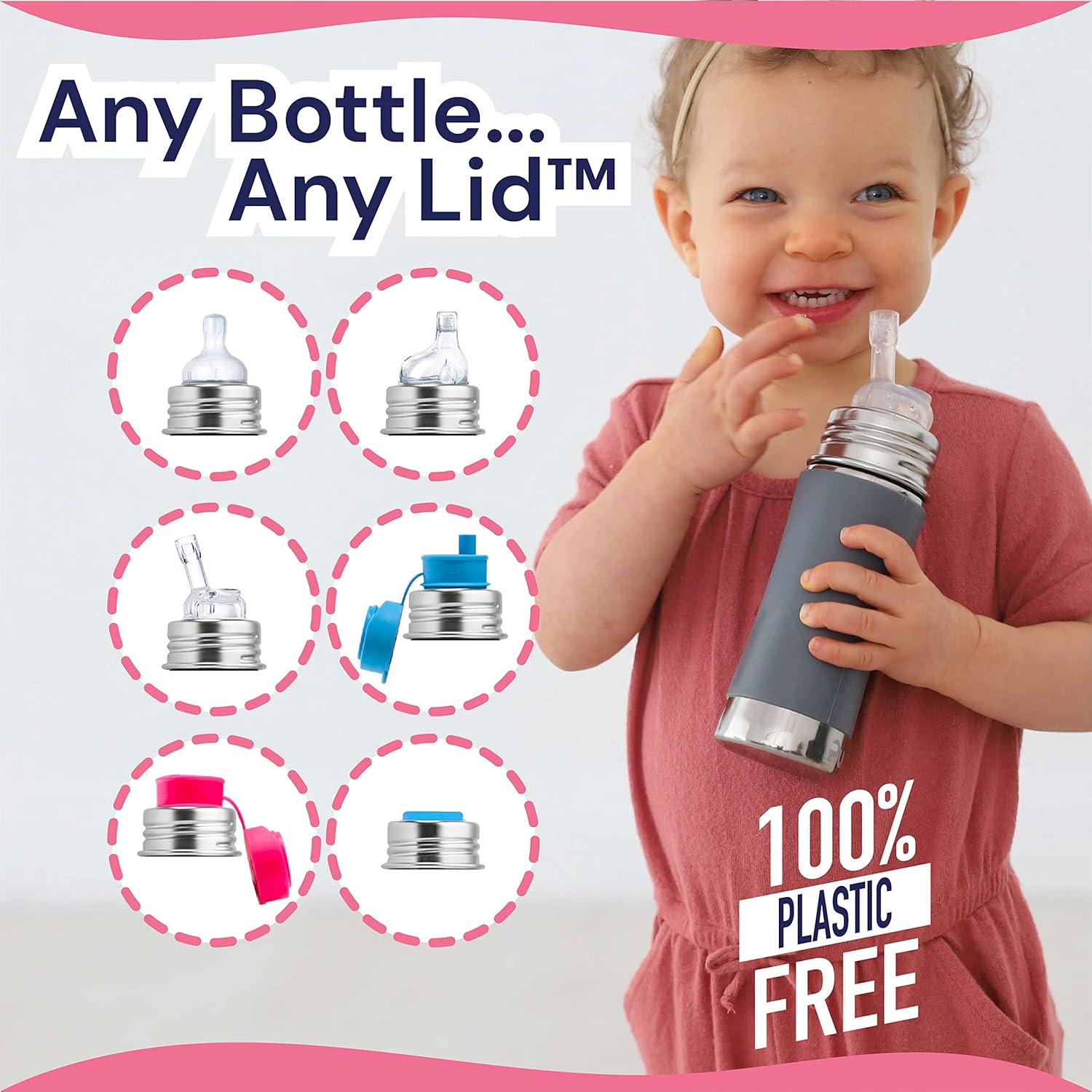 Pura Botella de agua para niños de acero inoxidable de 11 onzas con popote y manga, botella de agua para niños pequeños con pajita, silicona de