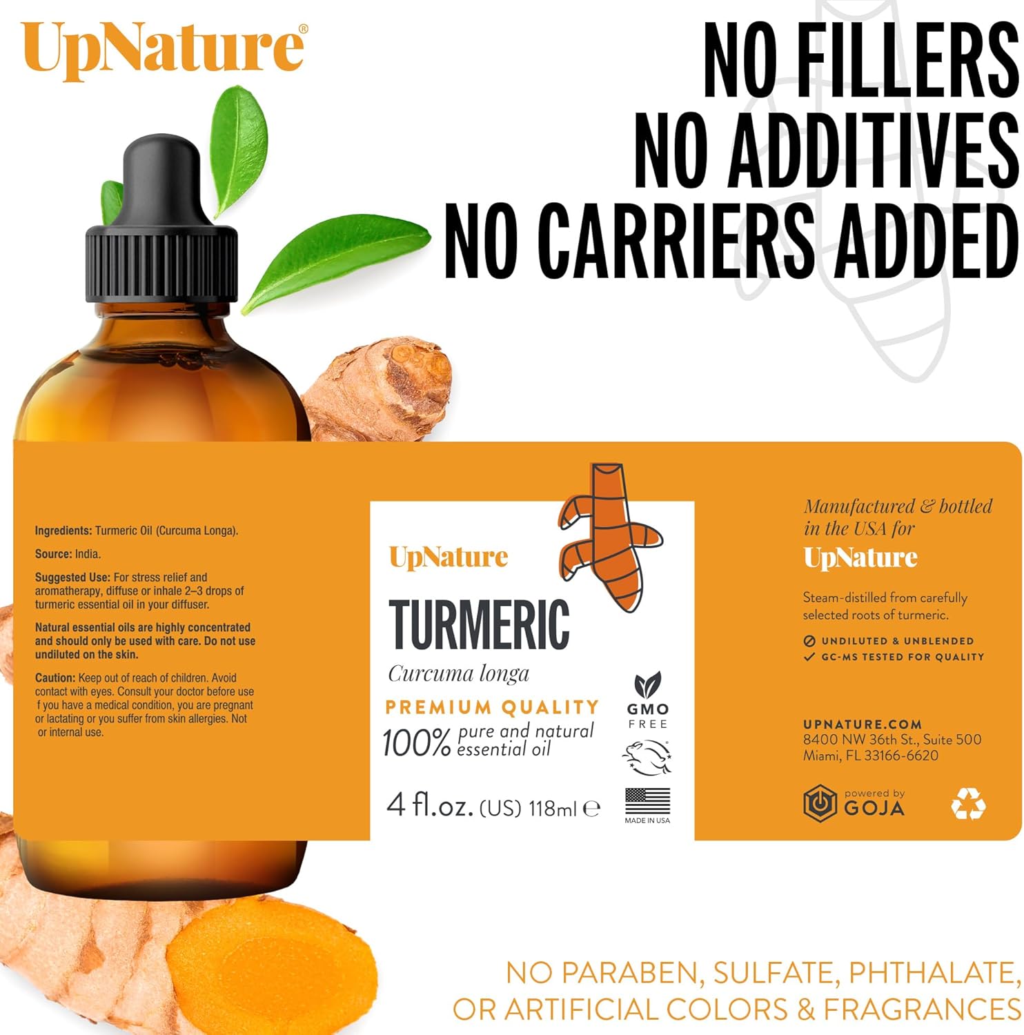 UpNature Aceite esencial de cúrcuma – 100% natural y puro, de alta calidad, para aromaterapia, sin diluir, aumenta las defensas naturales, 4 oz