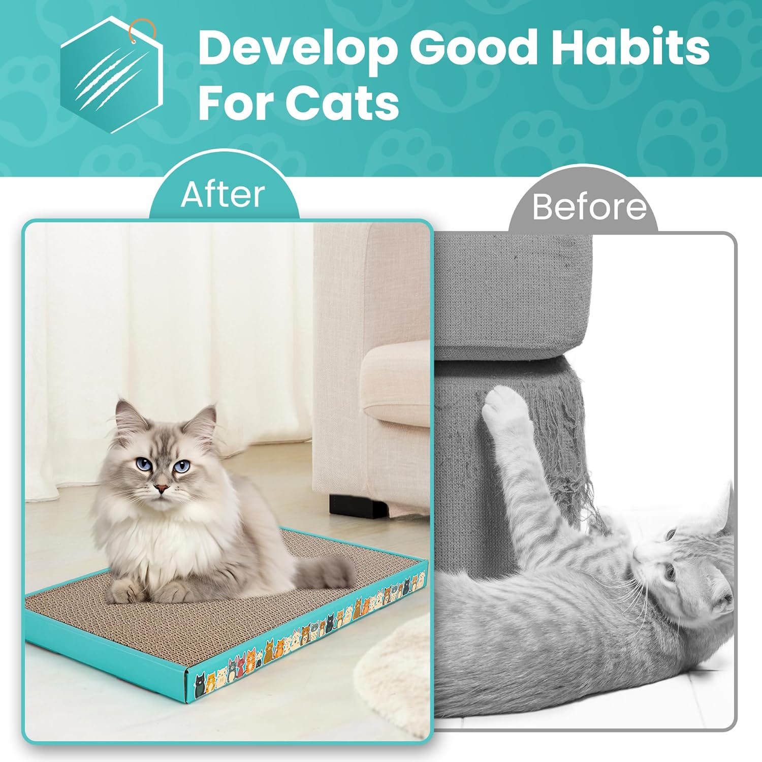 PAWSCRAT Rascador para gatos, paquete de 4 almohadillas para rascar gatos con carcasa de cartón, almohadillas para rascar gatos de interior, tabla