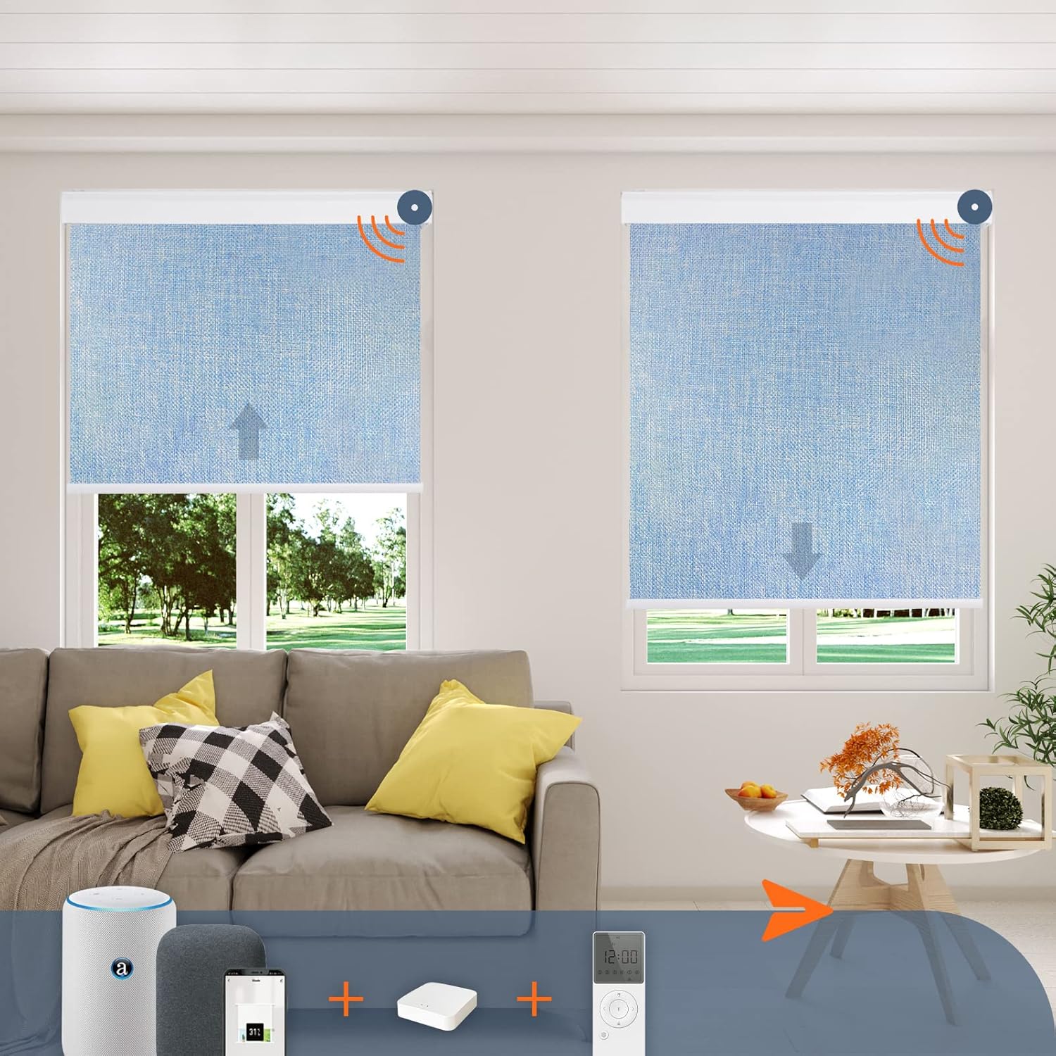 Persianas opacas motorizadas personalizadas con cenefa Bluetooth APPControl compatible con Alexa, Google, Siri (azul tenim)