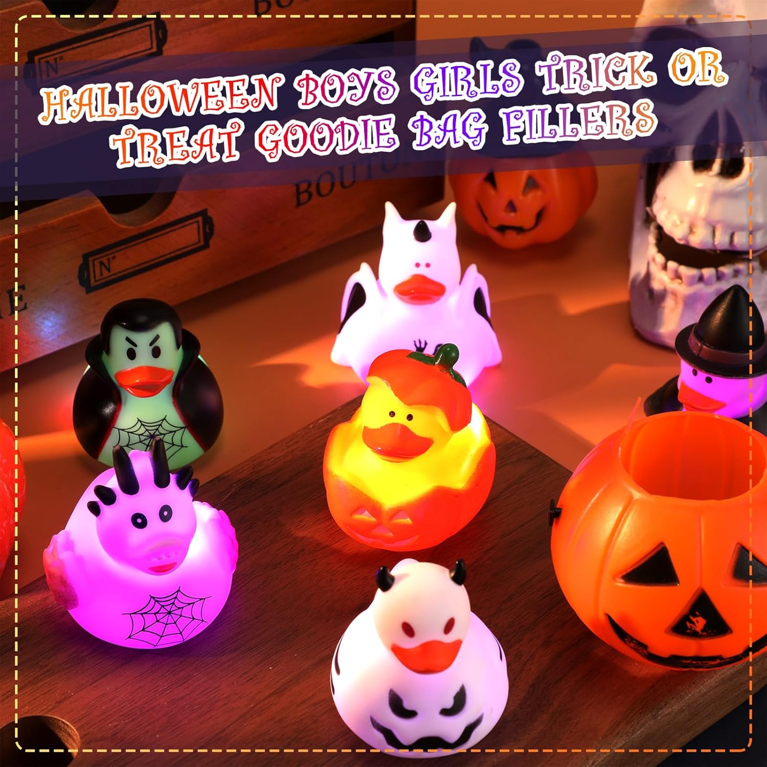 Patos de goma de Halloween de 2 pulgadas, patos de goma que brillan en la oscuridad, juguetes de baño, regalos temáticos de Halloween, surtido de