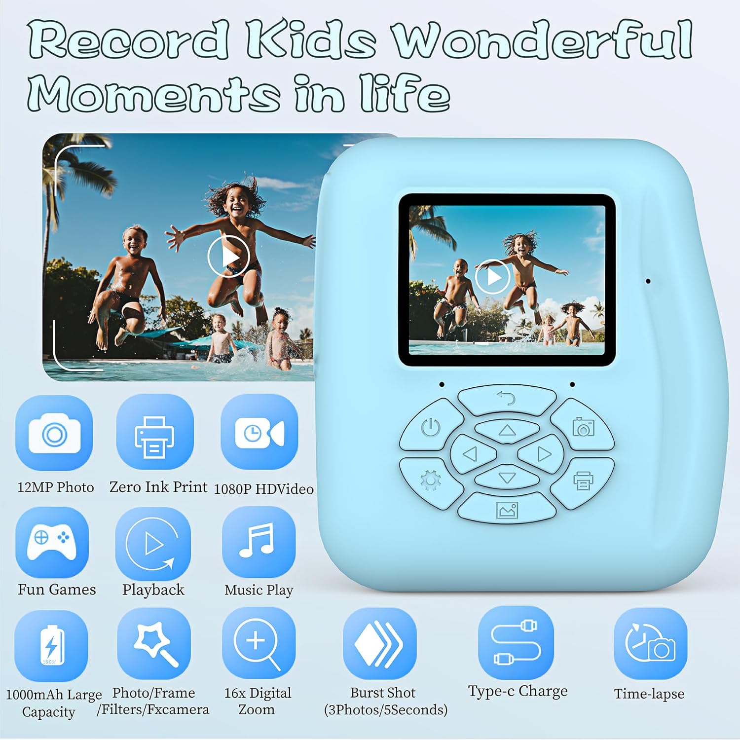 Cámara de impresión instantánea para niños, cámara de impresión instantánea para niños, cámara sin tinta, cámaras de video digitales para niños,