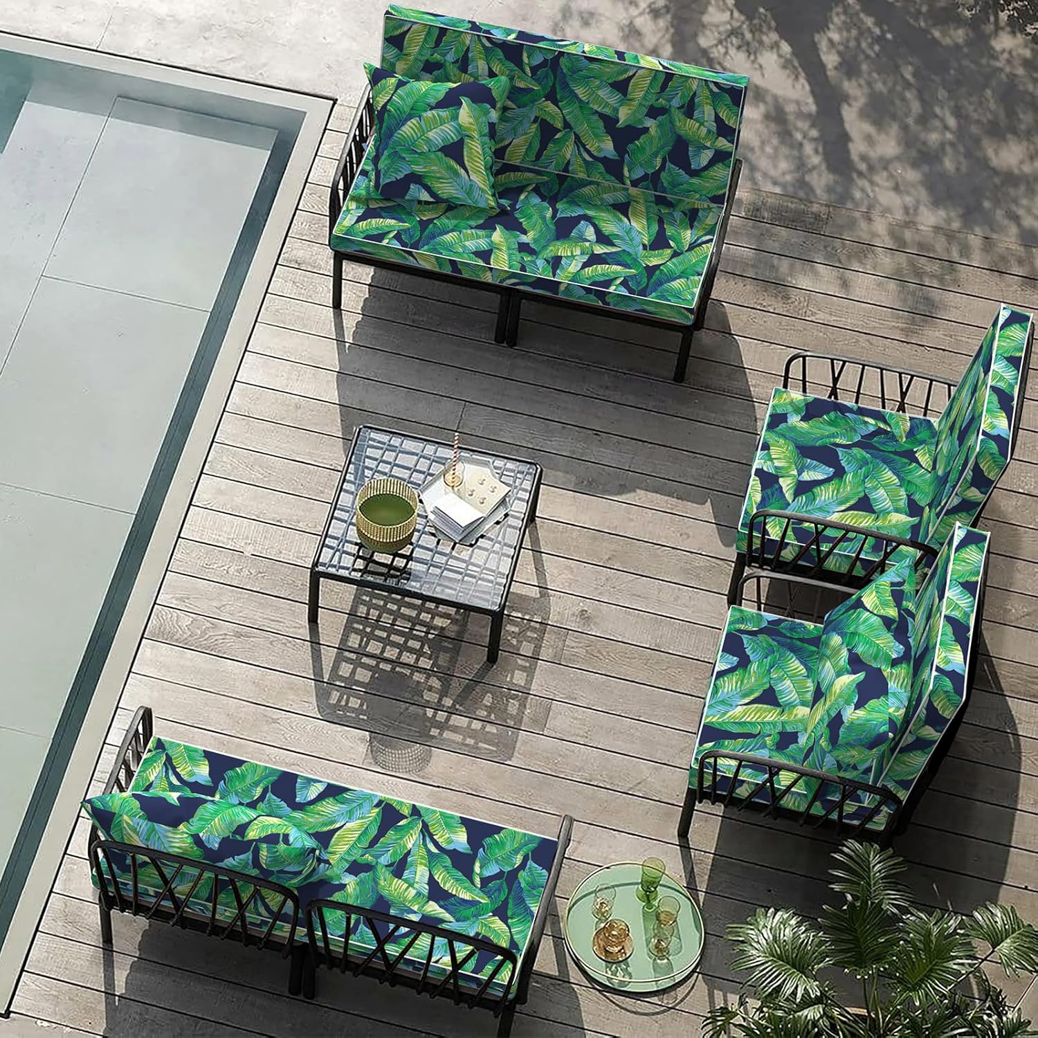 TWLEAR Fundas de cojín de repuesto para muebles de patio, fundas de cojín de patio, resistentes al agua, 24 x 22 x 4 pulgadas, paquete de 4, laguna