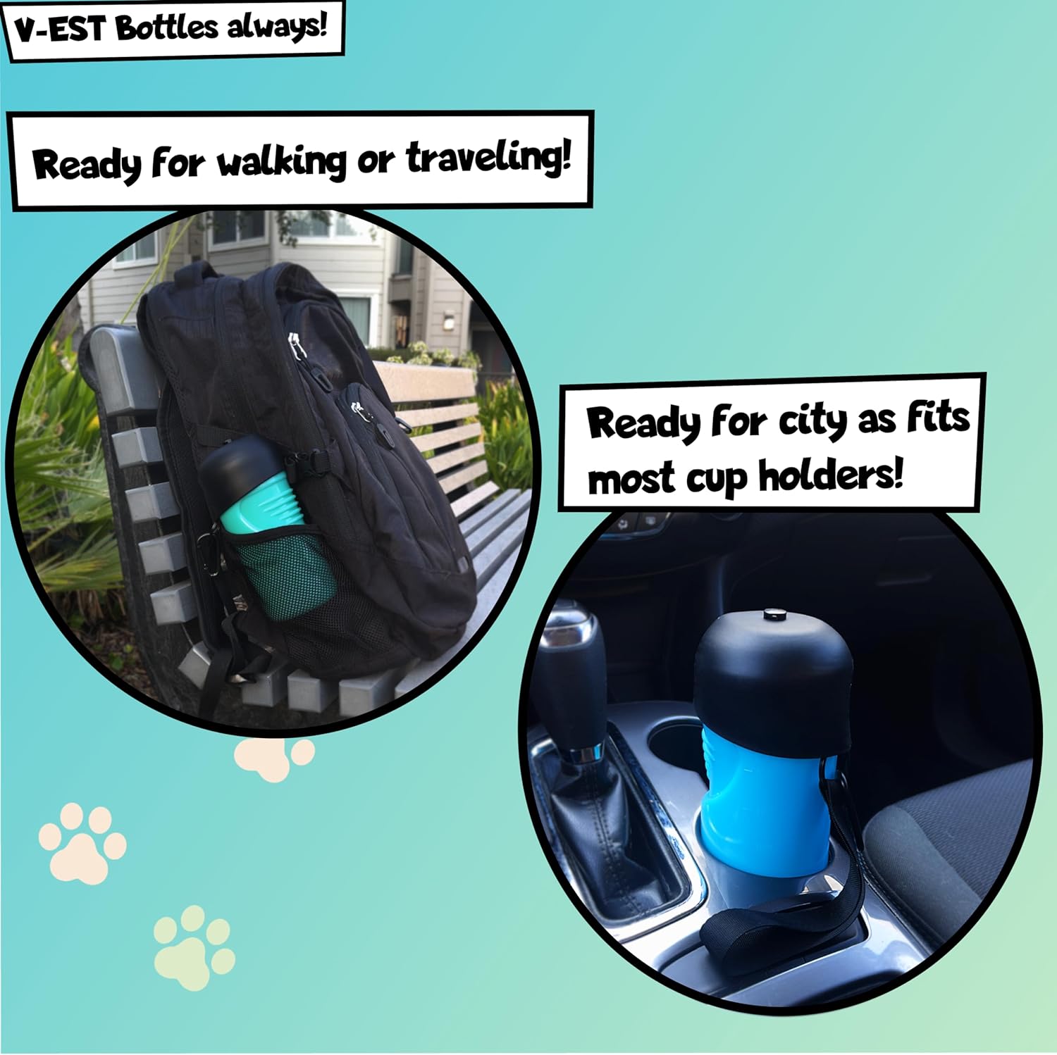 V-EST Botella de agua para perros  Botella de agua de viaje para perros  Botella para perro  Tazón de agua de viaje para mascotas  Botella de agua