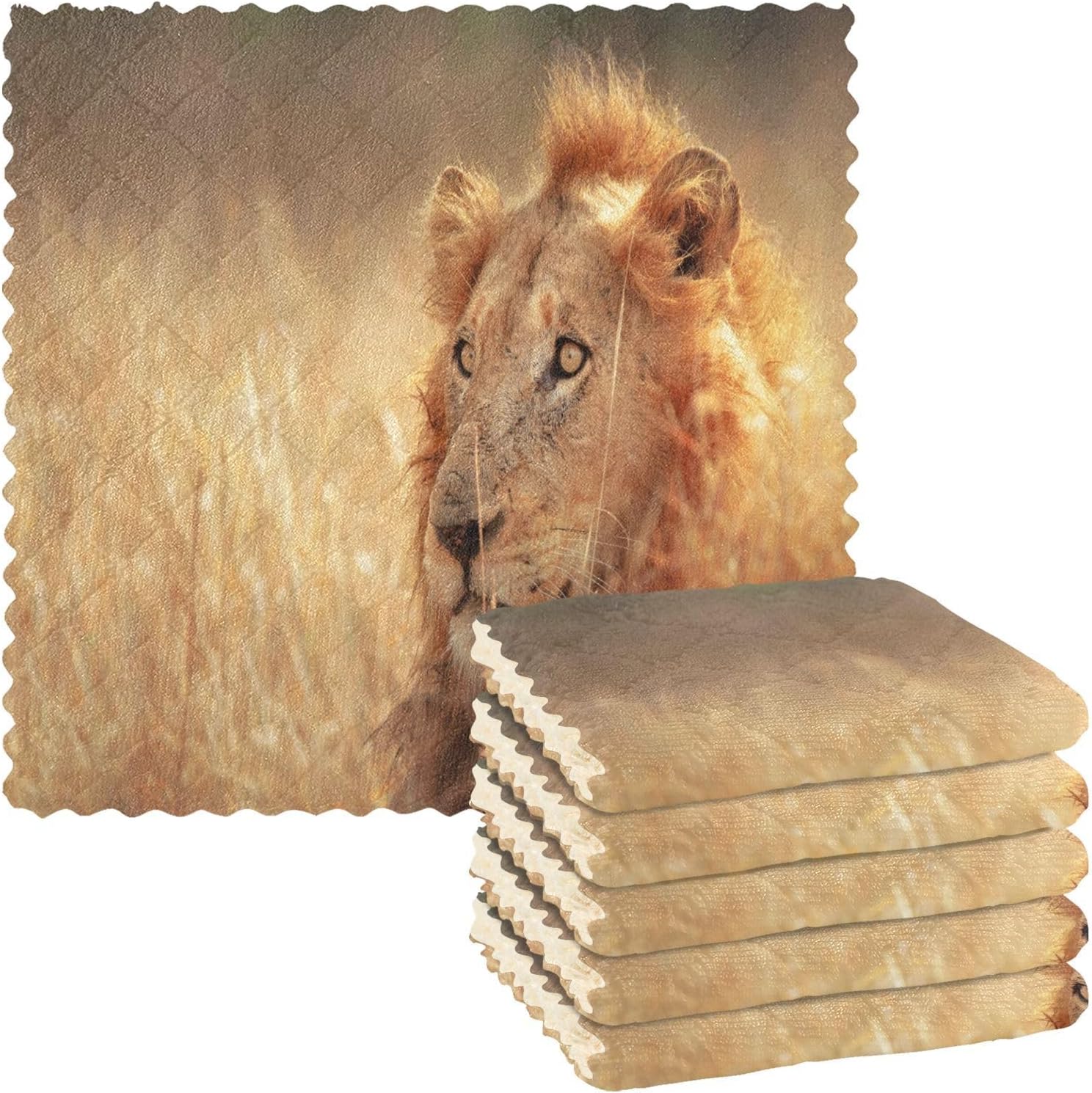 ALAZA South Africa Lion – Juego de 6 paños de cocina, paños de cocina lavables de secado rápido, paño de limpieza reutilizable, 11 x 11 pulgadas