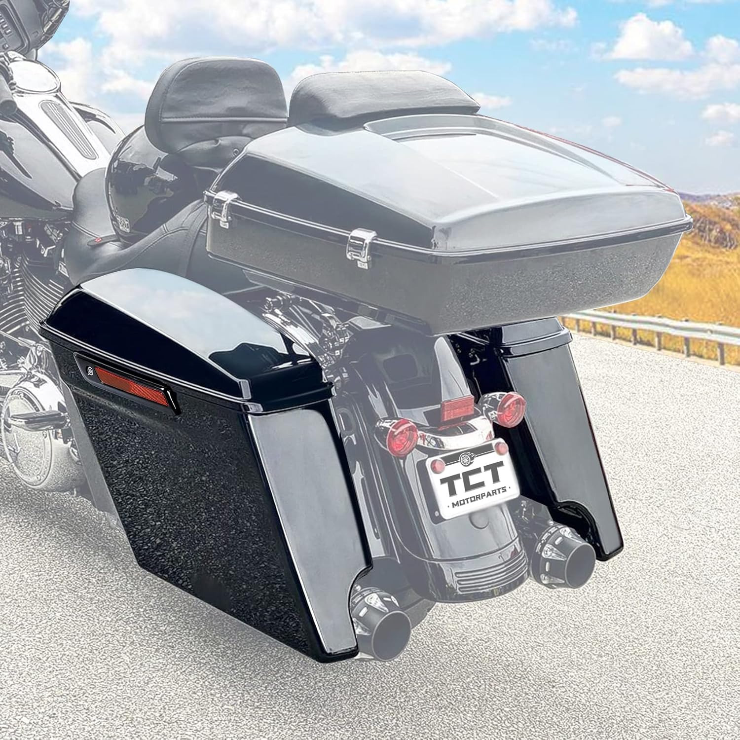 TCT-MOTORPARTS Alforjas rígidas extendidas de 5 pulgadas con pestillo negro para Harley-Davidson Touring FLT, FLHT, FLHTCU, FLHRC, Road King, Road