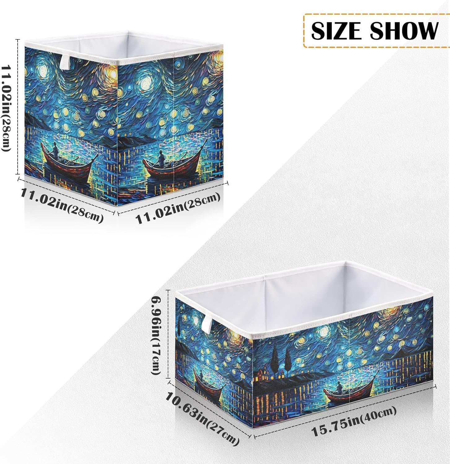 Vnurnrn Van Gogh Night Lake – Cubo de almacenamiento plegable, caja de almacenamiento con tabla de soporte, cestas de tela plegables para