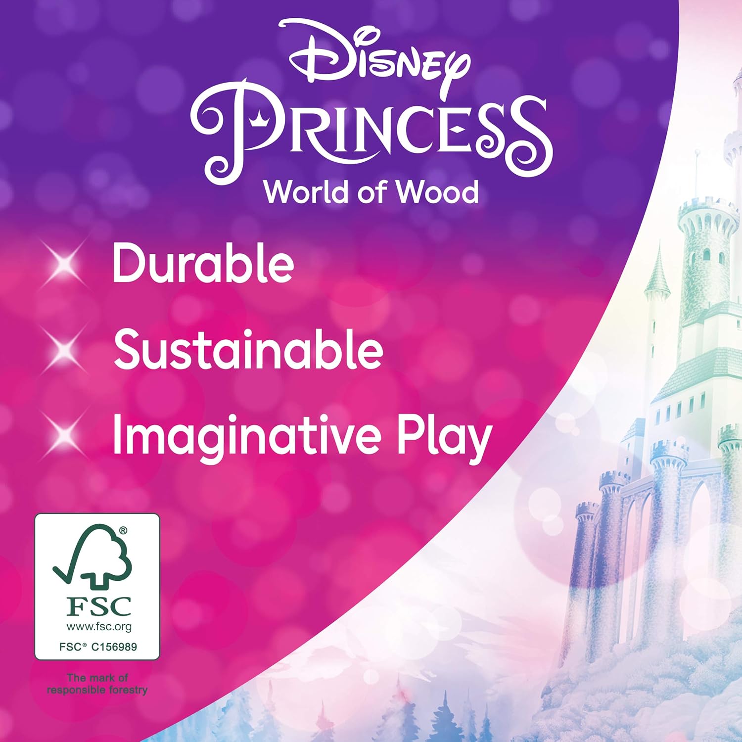 Disney Princess Juego de 4 figuras de princesa de madera, hermoso juguete de madera preescolar, juego imaginativo, certificado FSC sostenible,