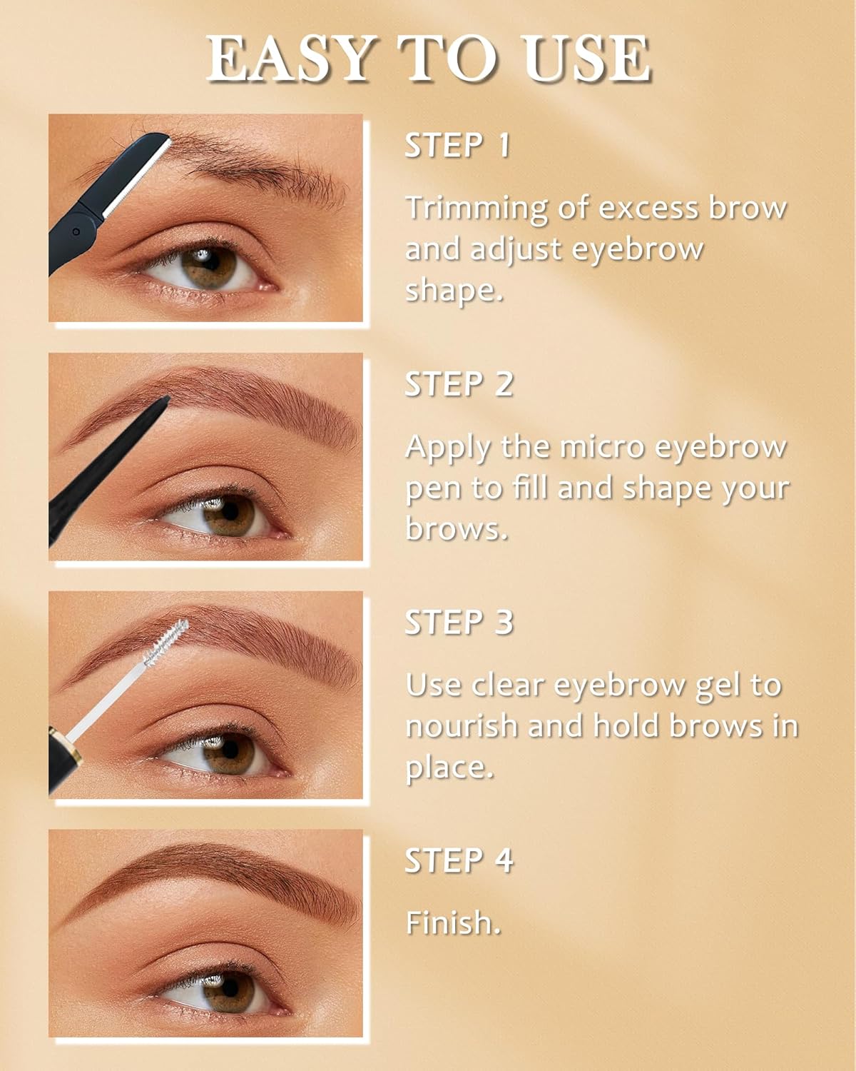 Gel de cejas y lápiz de cejas 2 en 1, lápiz retráctil de cejas marrón oscuro, gel impermeable para cejas, ultra fino de larga duración para un