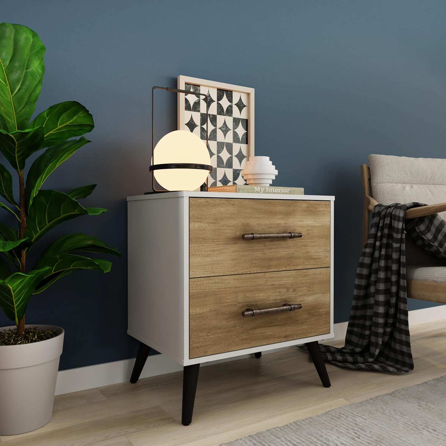 Hillsdale Fargo Modern Mesita de noche de madera, color blancomarrón madera flotante