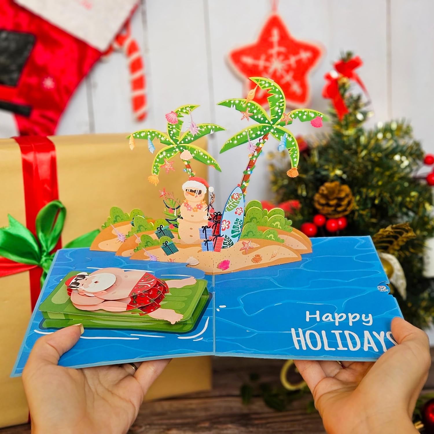 By 22CRAFT – Tarjetas de Navidad desplegables, divertidas tarjetas de Navidad 3D de Papá Noel, tarjeta de felicitación de Navidad de 6 x 8 pulgadas