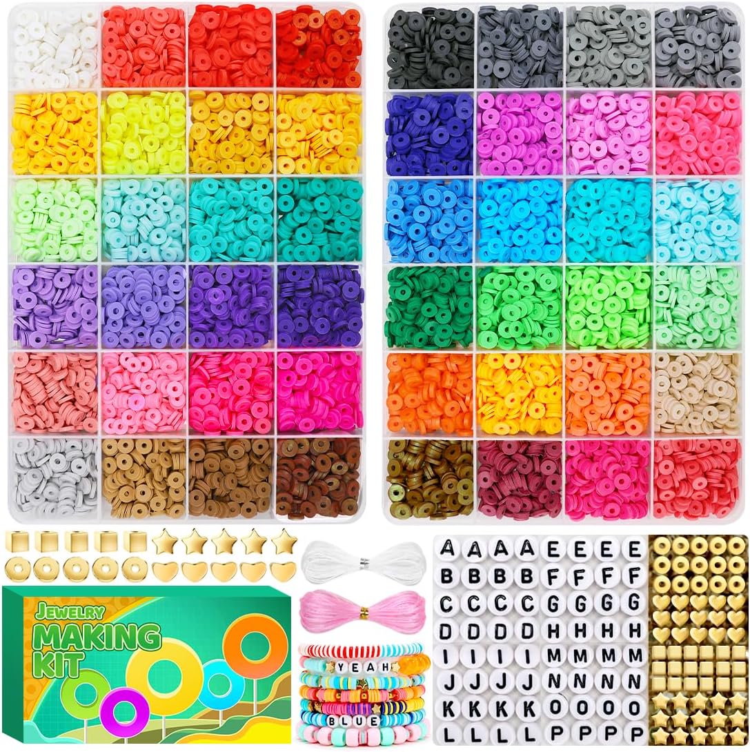 Eppingwin Más de 6000 cuentas de arcilla, kit de fabricación de pulseras, 48 colores de cuentas de arcilla polimérica, kit de fabricación de
