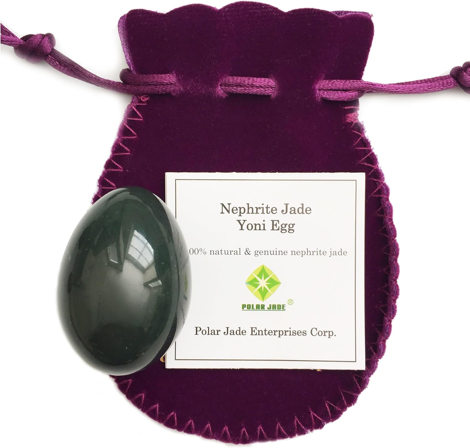 Huevo auténtico de jade nefrita, huevo Yoni sin perforar de Polar Jade (mediano 1.693 x 1.181 in)