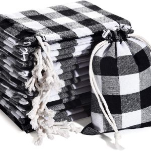 24 bolsas de regalo de Navidad a cuadros con cordón, bolsa de arpillera de Navidad con cordón, bolsa de Navidad de algodón lavable para envoltura de 24 bolsas de regalo de Navidad a cuadros con cordón, bolsa de arpillera de Navidad con cordón, bolsa de Navidad de algodón lavable para envoltura de