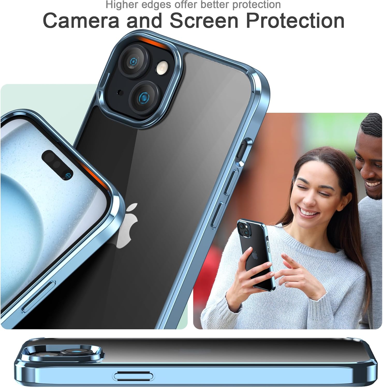 Foluu Funda ultradelgada para iPhone 15 Plus de 6.7 pulgadas con protector de pantalla de vidrio templado y protector de lente de cámara, chapado
