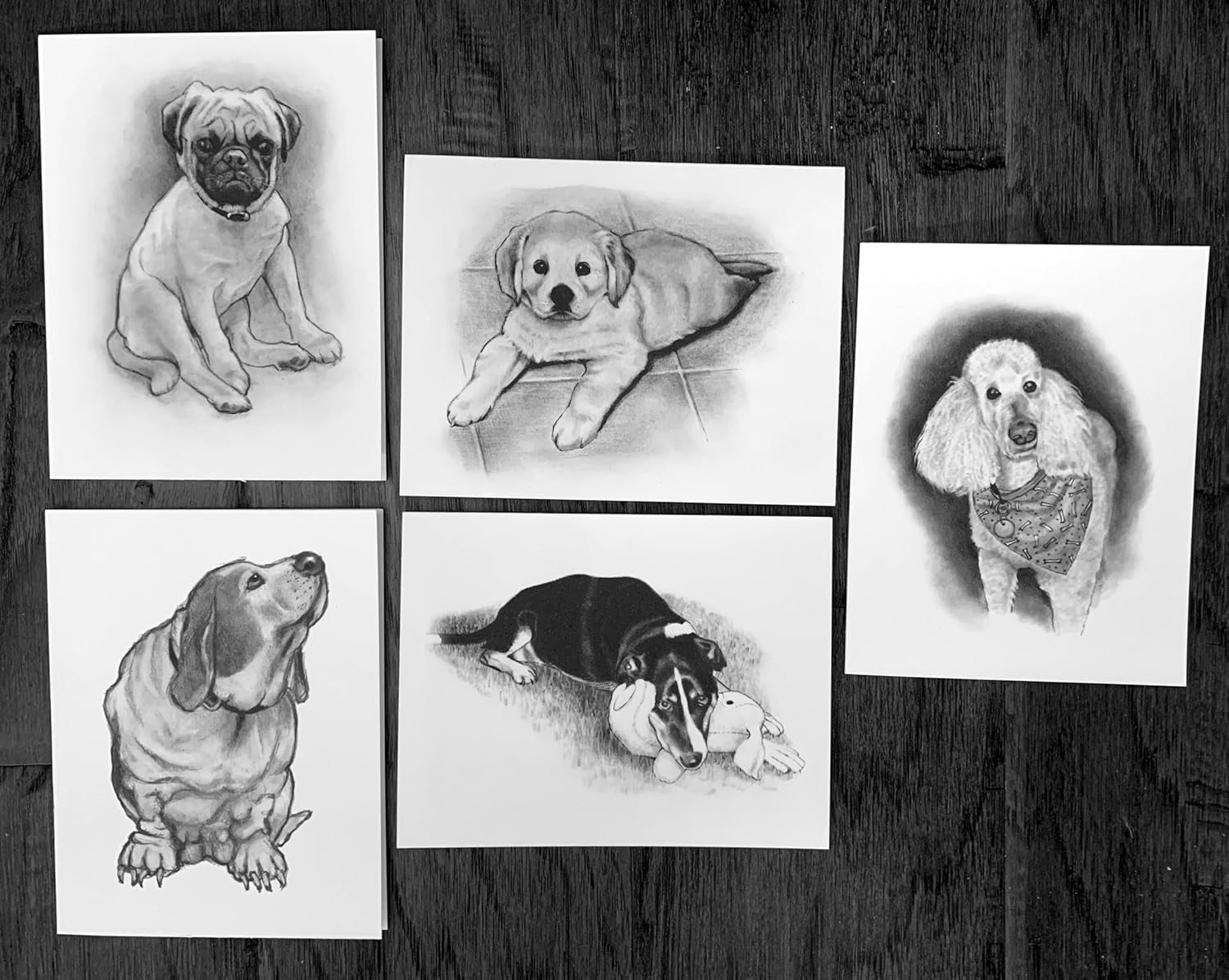 NOTECARDS, Set of 10, DOGS”, From Original Freehand Pencil Art, All Occasion, 10 Different Dog Drawings, Blank Inside, Use as Cards or as Art to