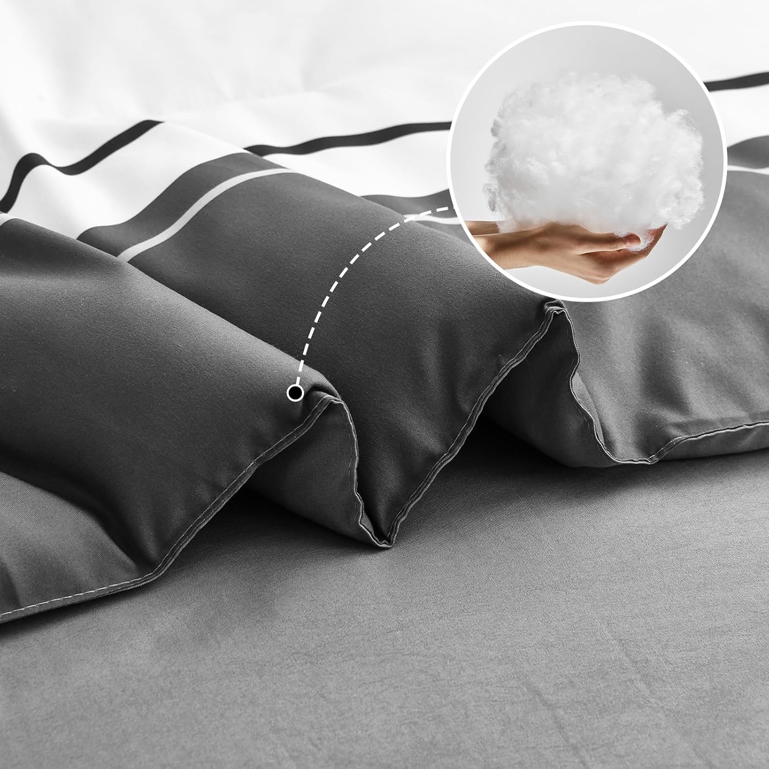 Mybedsoul Juego de edredón tamaño Queen de 7 piezas, juego de edredón a rayas grises y negras, juego de edredón alternativo de microfibra suave para