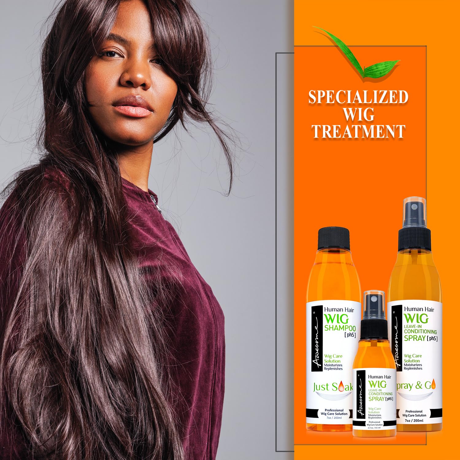Awesome Peluca de cabello humano sin enjuague en spray acondicionador, pH 5, brillo y frescura. Fácil de peinar y desenredar el cabello para el