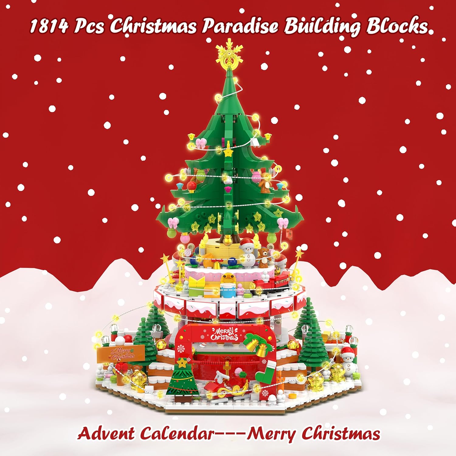 Calendario de Adviento 2023 Bloques de construcción de Navidad, kits de construcción de Paraíso de Navidad, 24 piezas, 1814 piezas de bloques de