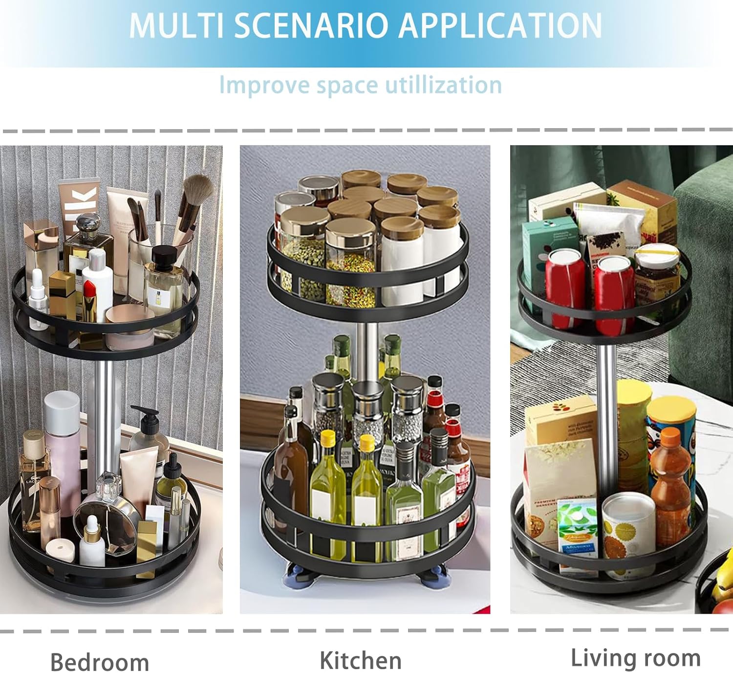 Organizador de especias de 2 niveles Lazy Susan para encimera, soporte giratorio para condimentos de 10 pulgadas, estante de especias de metal para
