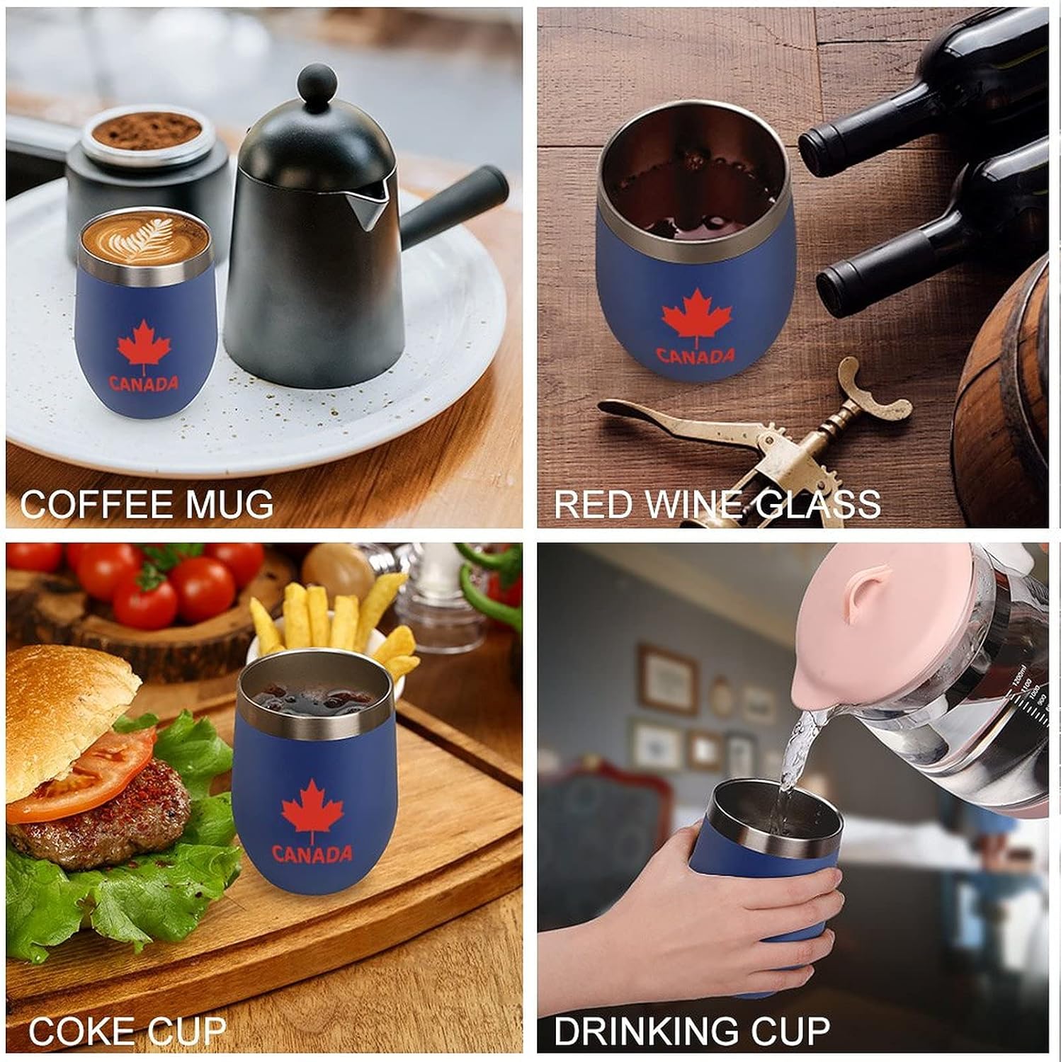Vaso de vino de arce con tapa con la bandera de Canadá, tazas de acero inoxidable, taza de viaje con aislamiento al vacío de doble pared, 12 onzas