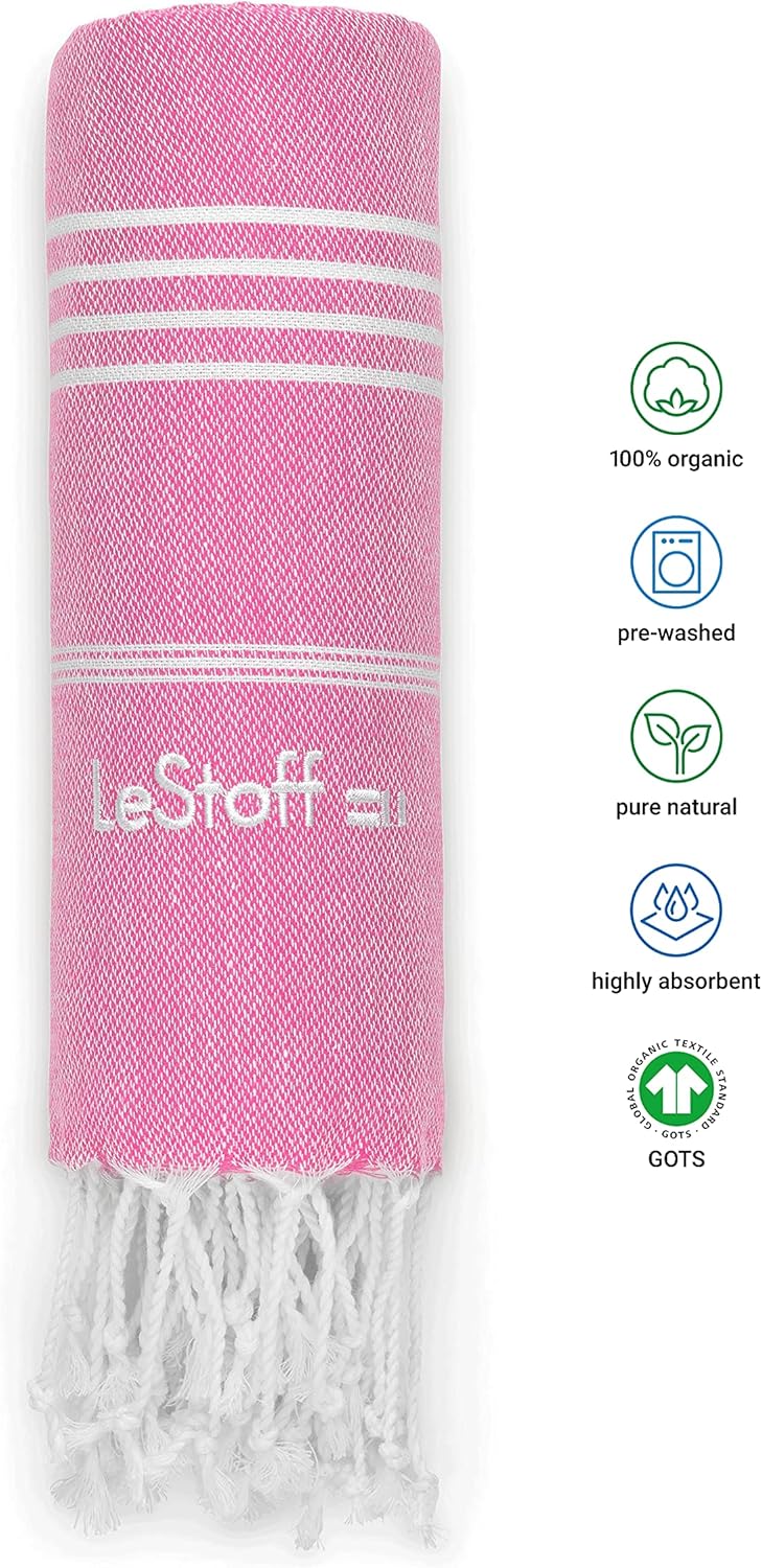LeStoff Toalla de playa turca 100% algodón orgánico prelavada de 38 x 71 pulgadas, suave, altamente absorbente, de secado rápido, playa, piscina,