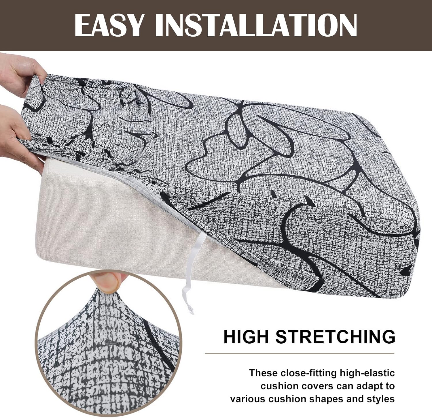 SearchI Fundas de cojín de repuesto estampadas para sofá, con patrón elástico, lavable, protector de muebles suave con parte inferior elástica (M, 2