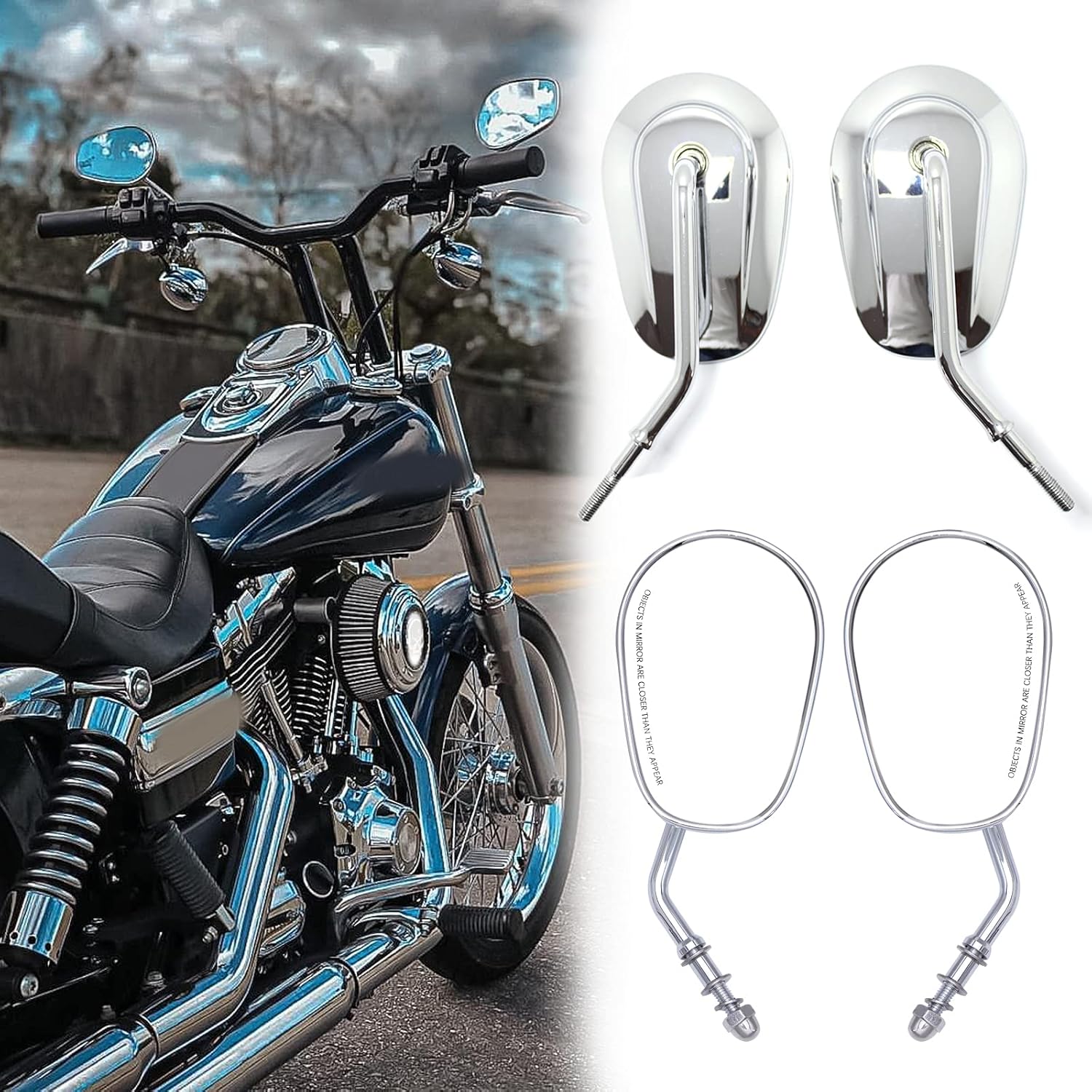 0.315 in cromo motocicleta retrovisión lateral espejos para Street Glide Road King Softail XL 883 1200 Sportster