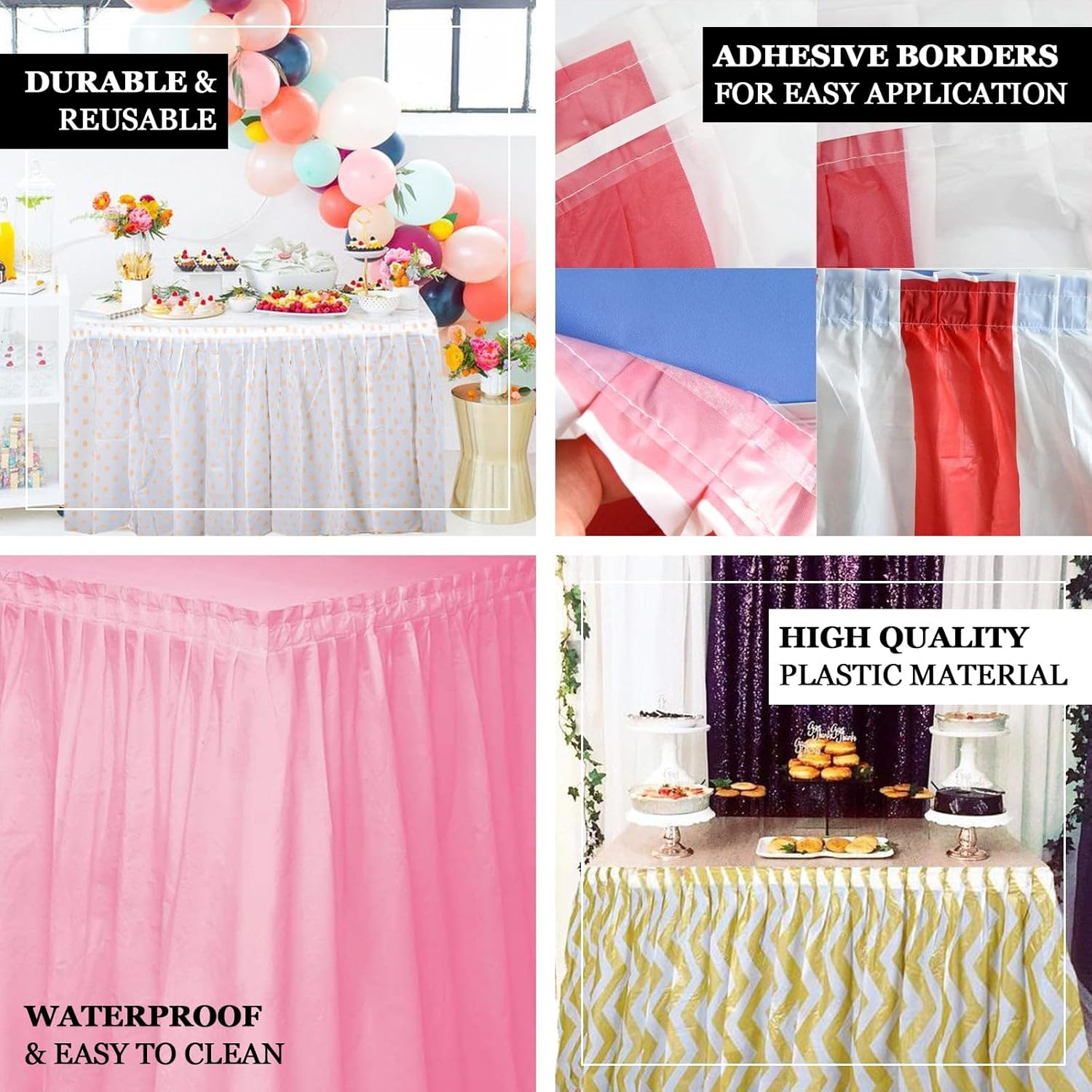 Efavormart – 5 faldas de mesa desechables de plástico con volantes, color azul rey de 14 pies, impermeables, a prueba de derrames, para exteriores e