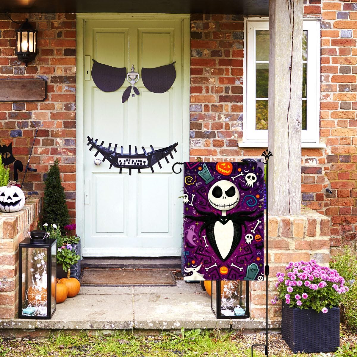 Sunwer The Nightmare Before Christmas – Bandera de jardín Jack Skellington para decoración de fiesta de Halloween, patio delantero al aire libre,