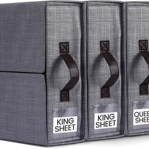 DETEIN Paquete de 4 organizadores de sábanas para tamaño Queen y King, organizador de sábanas y almacenamiento para armario de lino, caja DETEIN Paquete de 4 organizadores de sábanas para tamaño Queen y King, organizador de sábanas y almacenamiento para armario de lino, caja