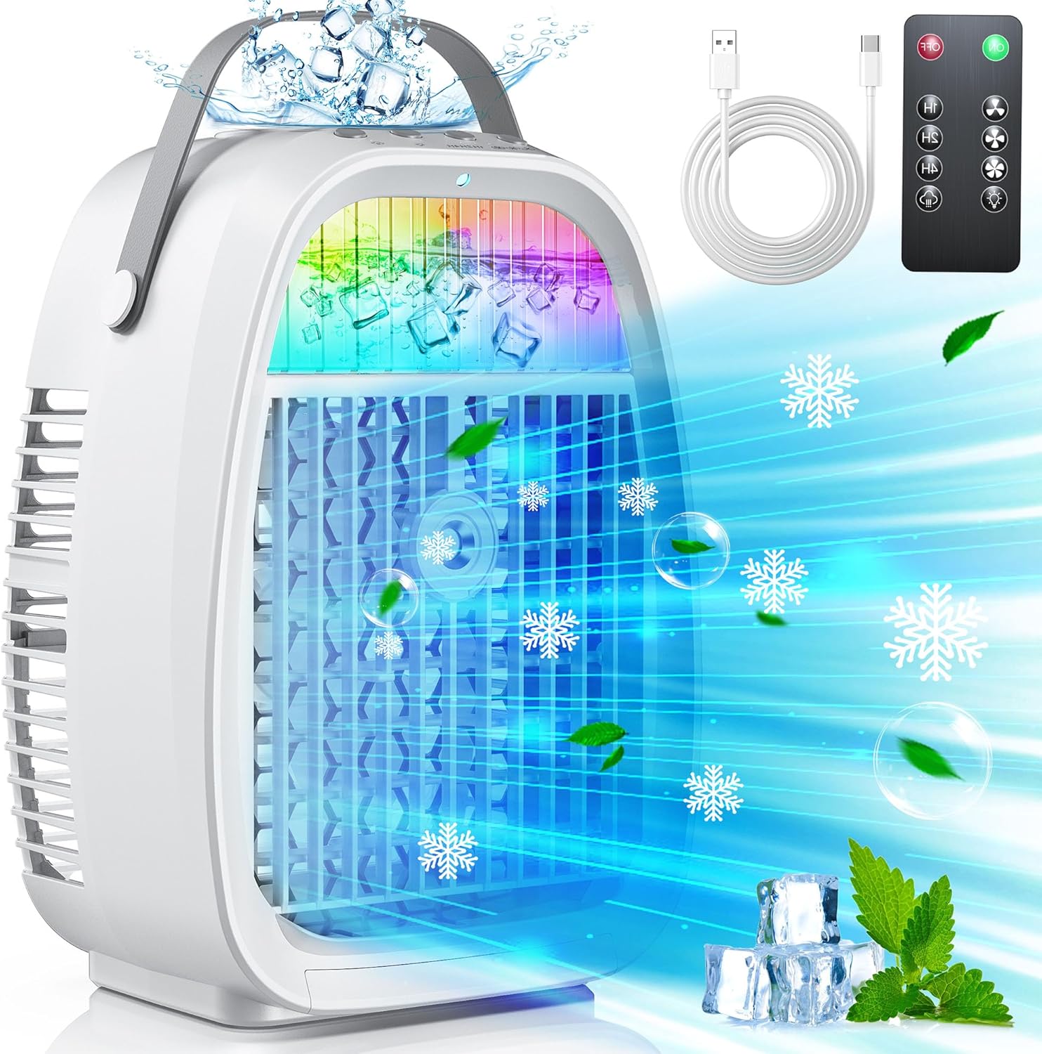 TYTAB – Ventilador de aire acondicionado portátil AI, mini aire acondicionado evaporativo, enfriador de aire de CA portátil con humidificador 4 en