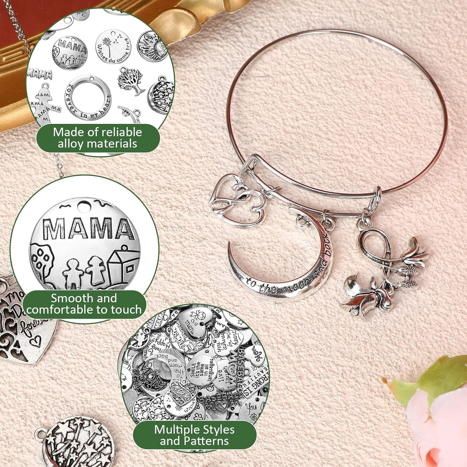 Batiyeer 200 dijes mixtos de plata tibetana para hacer joyas, joyería suave y tibetana de metal plateado para hacer accesorios, collares, joyas,