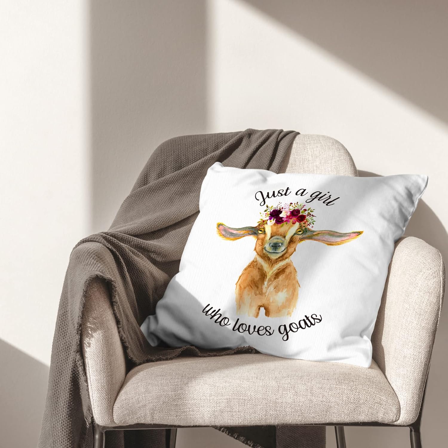Just A Girl Who Loves Goats Goat Lover – Funda de almohada decorativa, divertida funda de almohada rústica de cabra para sofá, habitación de niña,