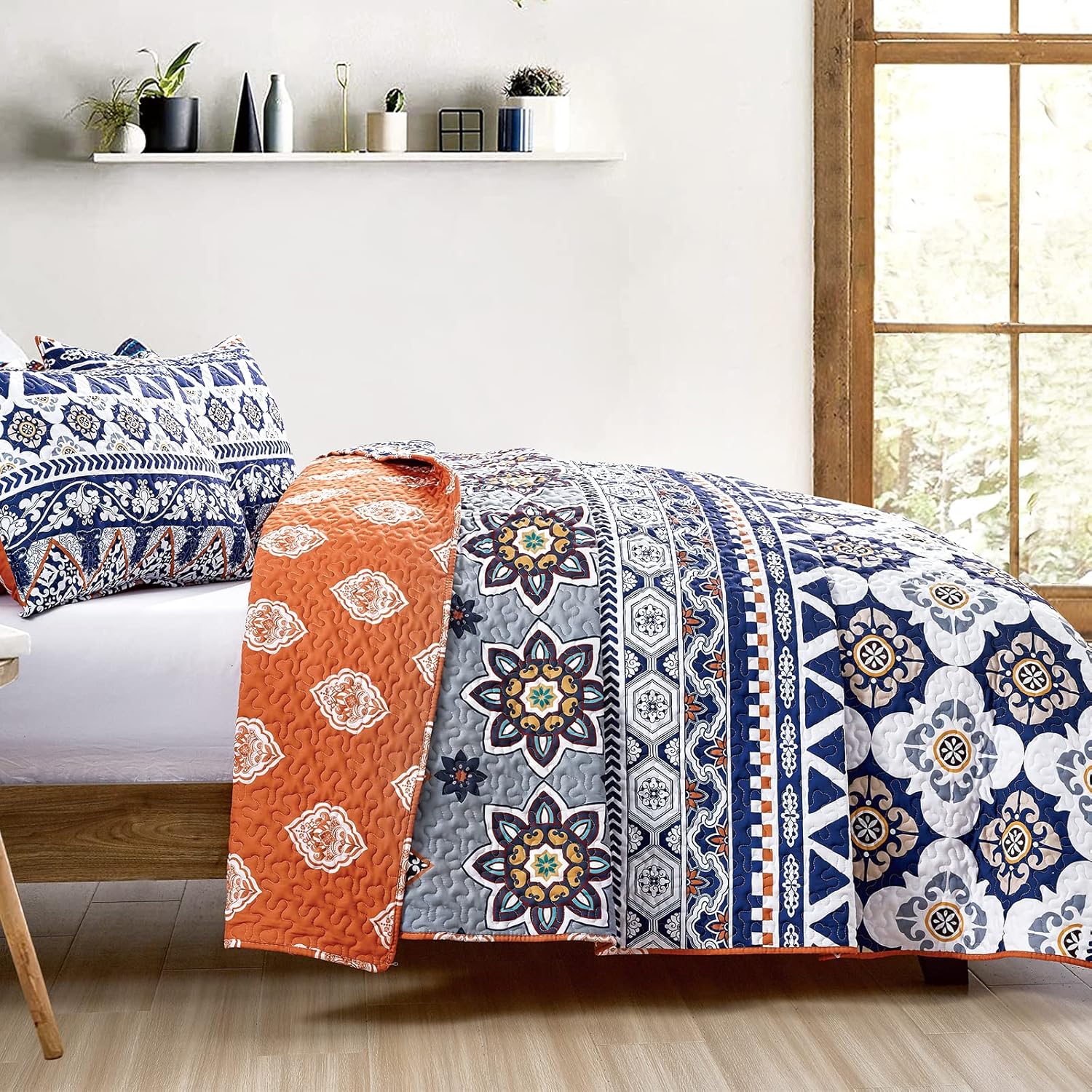 Juego de ropa de cama de lujo de 2 piezas tamaño individual, elegante y reversible, con funda de almohada, colcha a rayas bohemias, colcha de