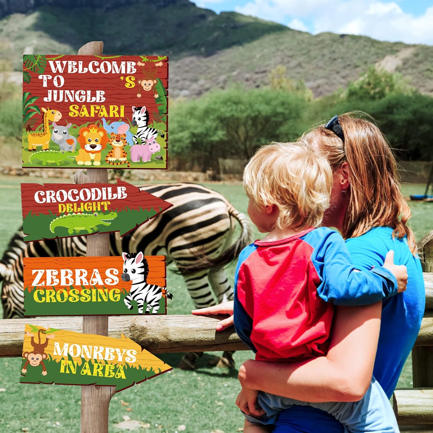Hooqict 20 carteles de fiesta de safari para decoraciones de fiesta de selva, decoraciones de safari, letreros direccionales para aula, animales