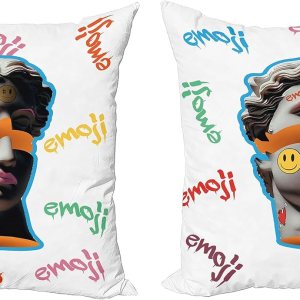 Ambesonne Emoji – Juego de 2 fundas de almohada decorativas, ilustración moderna de esculturas antiguas, formas y formas de graffiti, funda de cojín Ambesonne Emoji – Juego de 2 fundas de almohada decorativas, ilustración moderna de esculturas antiguas, formas y formas de graffiti, funda de cojín